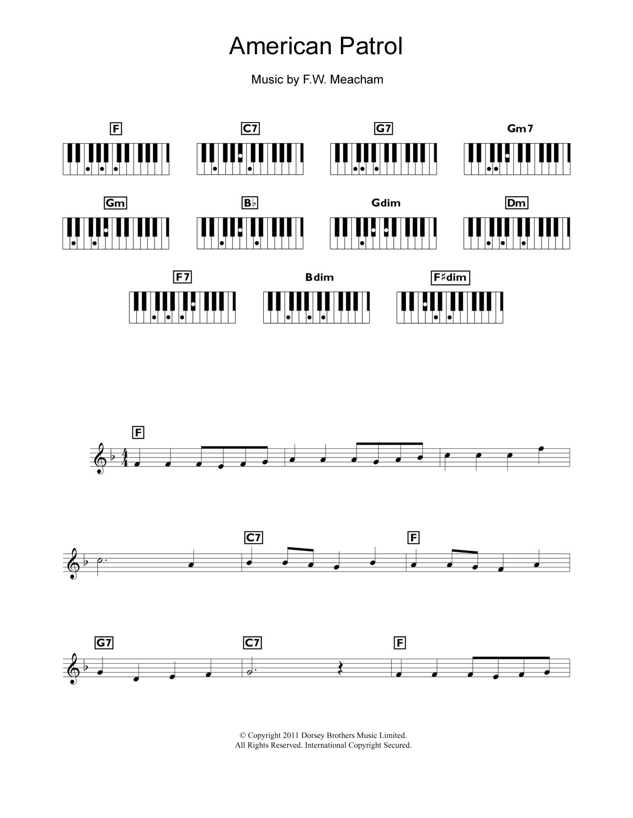 Glenn Miller American Patrol Sheet Music Notes & Chords for Piano Chords/Lyrics - Download or Print PDF