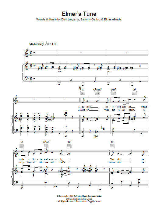 Glenn Miller Elmer's Tune Sheet Music Notes & Chords for Piano, Vocal & Guitar (Right-Hand Melody) - Download or Print PDF