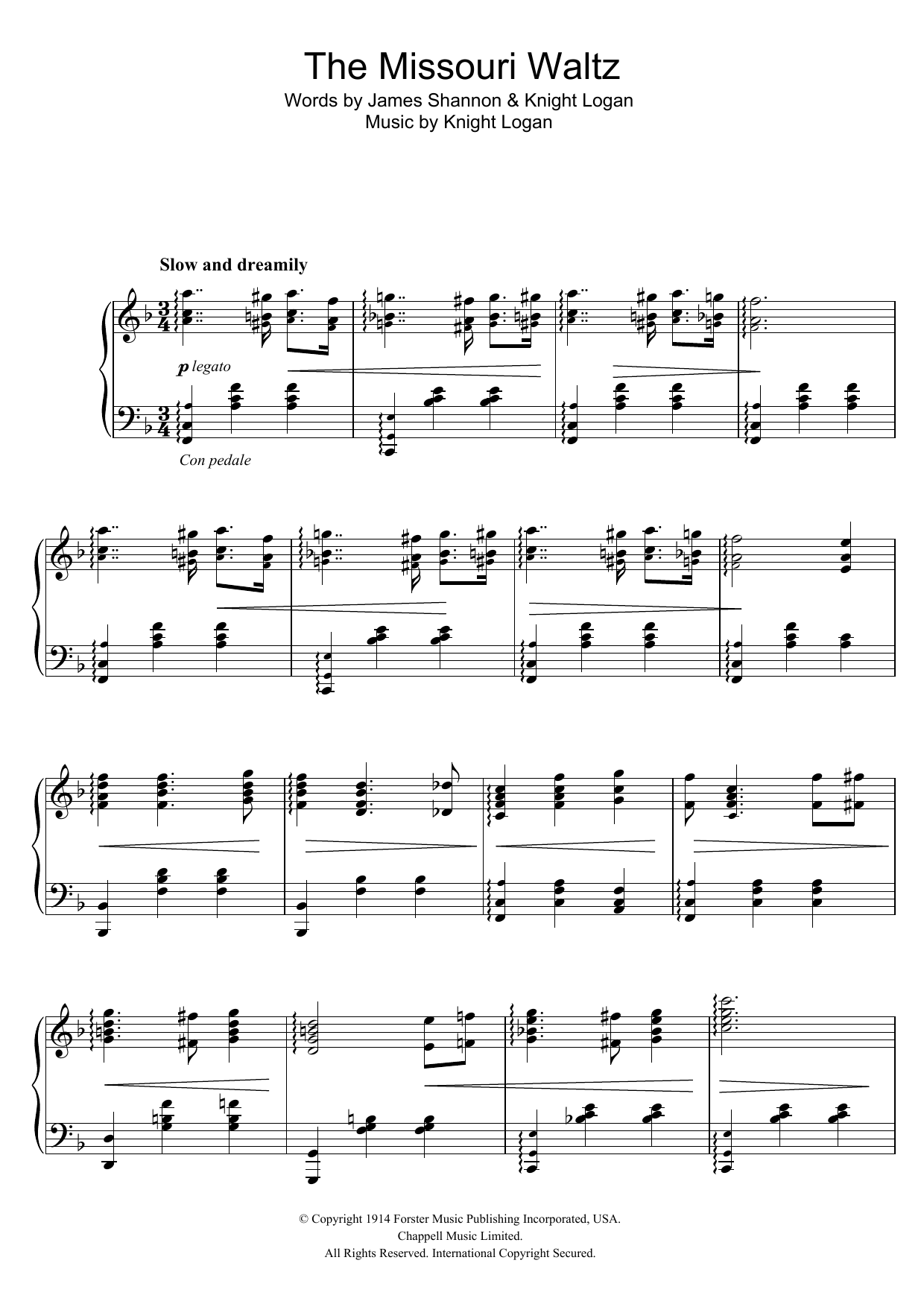 Glenn Miller The Missouri Waltz Sheet Music Notes & Chords for Piano - Download or Print PDF