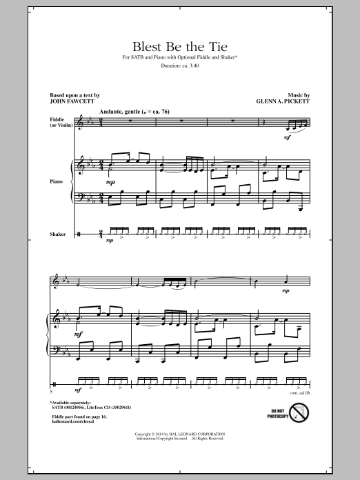Glenn Pickett Blest Be The Tie Sheet Music Notes & Chords for SATB - Download or Print PDF