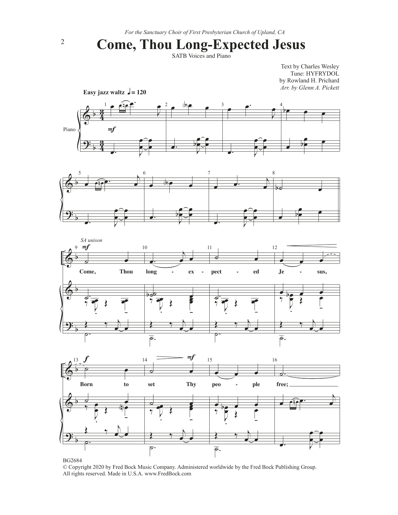 Glenn Pickett Come, Thou Long-Expected Jesus Sheet Music Notes & Chords for SATB Choir - Download or Print PDF