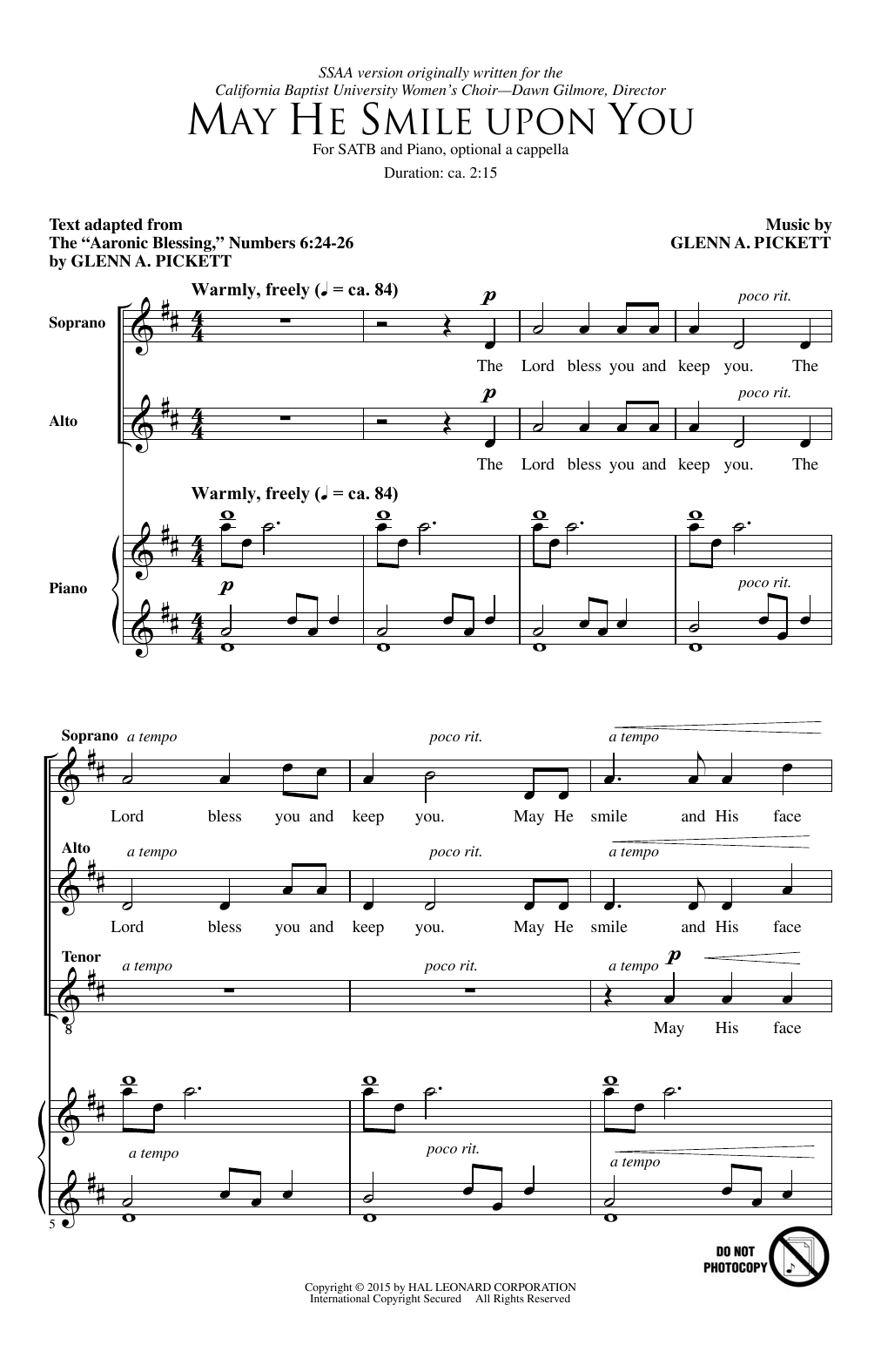 Glenn Pickett May He Smile Upon You Sheet Music Notes & Chords for SATB - Download or Print PDF