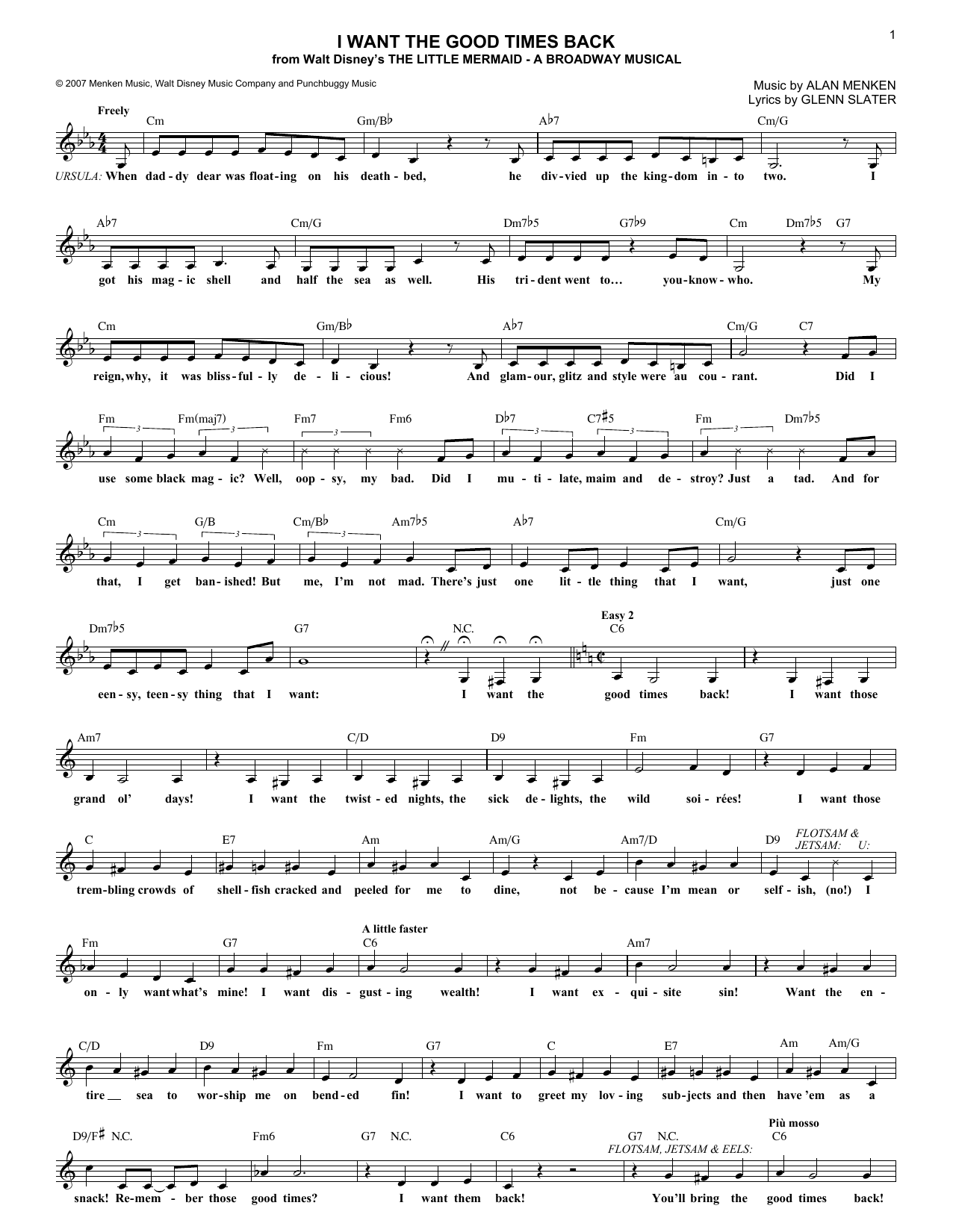 Glenn Slater I Want The Good Times Back Sheet Music Notes & Chords for Melody Line, Lyrics & Chords - Download or Print PDF