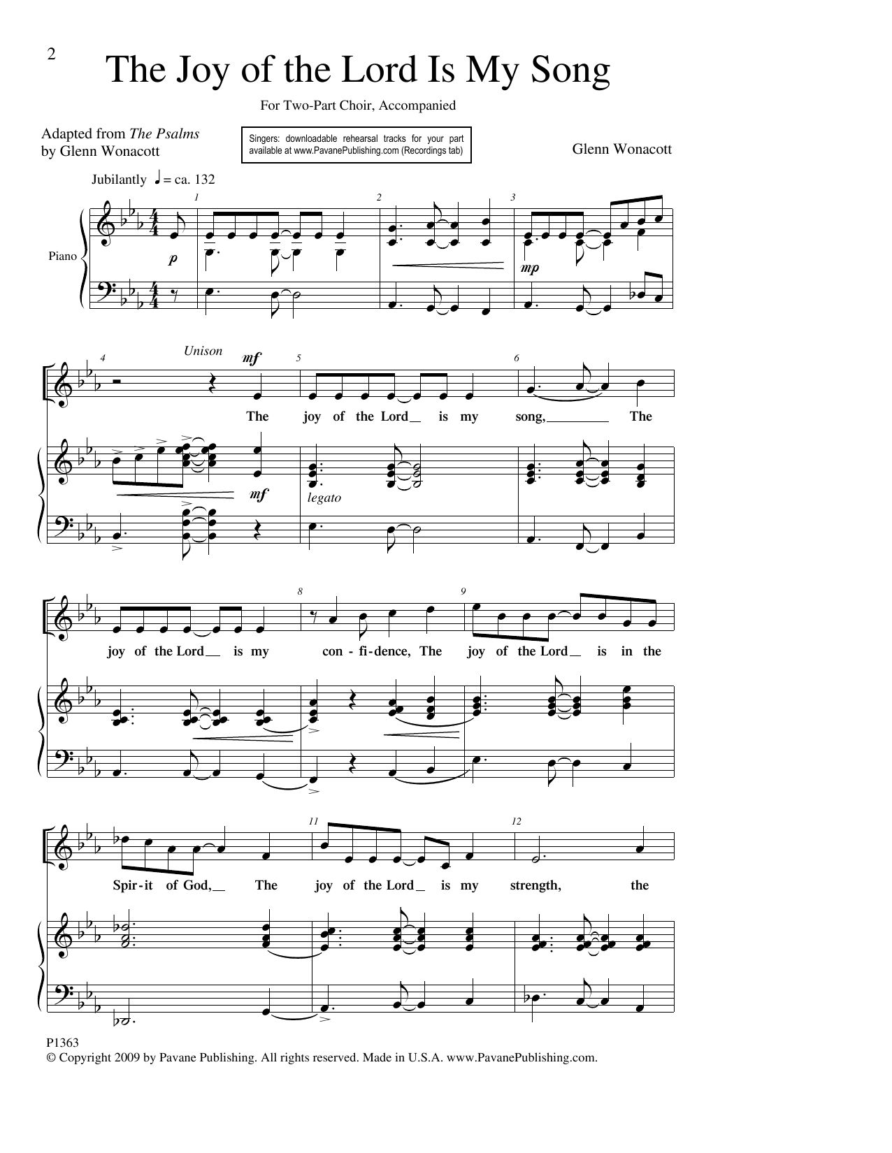 Glenn Wonacott The Joy Of The Lord Is My Song Sheet Music Notes & Chords for 2-Part Choir - Download or Print PDF
