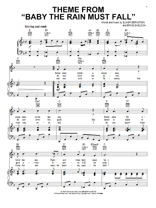 Glenn Yarbrough Theme From Baby The Rain Must Fall Sheet Music Download Pdf Score 97138