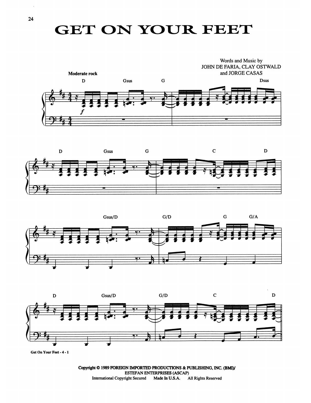 Gloria Estefan Get On Your Feet Sheet Music Notes & Chords for Piano, Vocal & Guitar (Right-Hand Melody) - Download or Print PDF