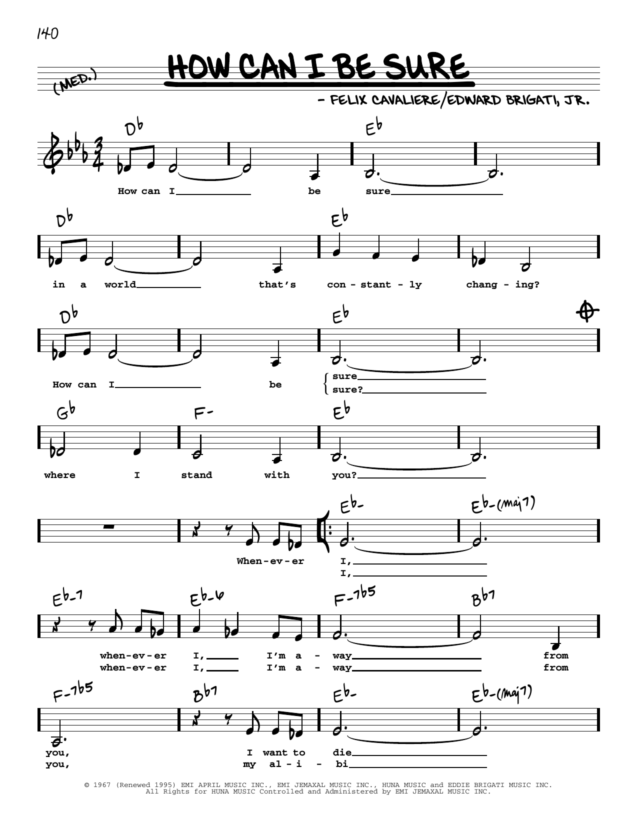 Gloria Estefan How Can I Be Sure (Low Voice) Sheet Music Notes & Chords for Real Book – Melody, Lyrics & Chords - Download or Print PDF
