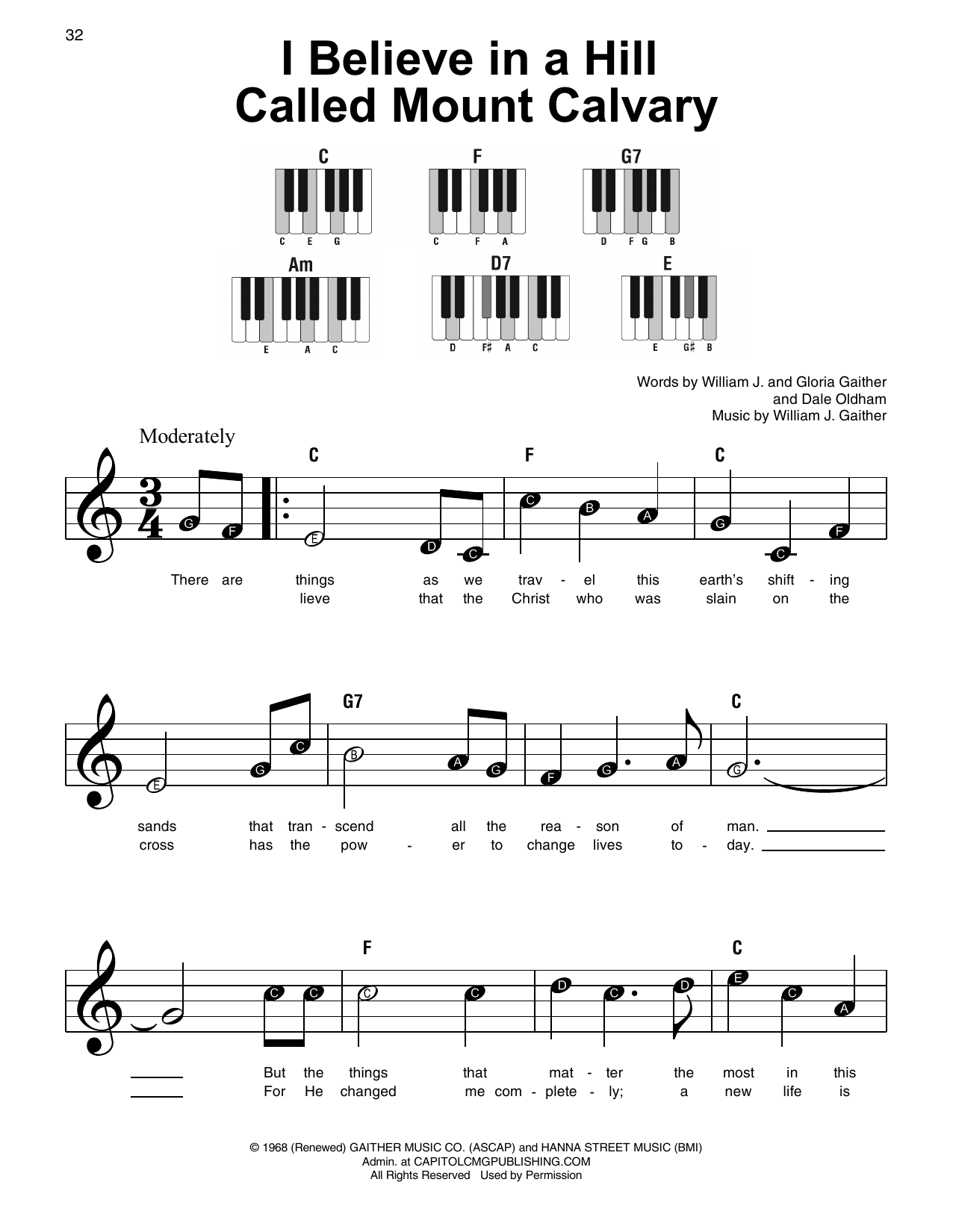 Gloria Gaither I Believe In A Hill Called Mount Calvary Sheet Music Notes & Chords for Super Easy Piano - Download or Print PDF
