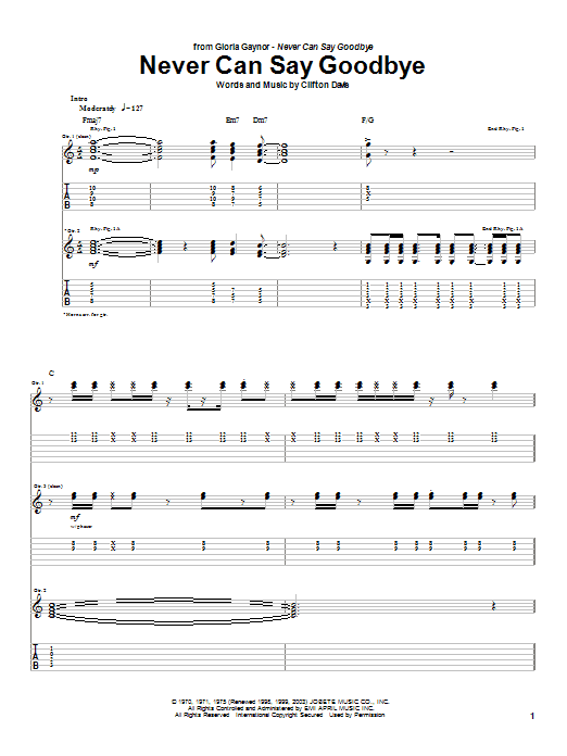 Gloria Gaynor Never Can Say Goodbye Sheet Music Notes & Chords for Guitar Tab - Download or Print PDF