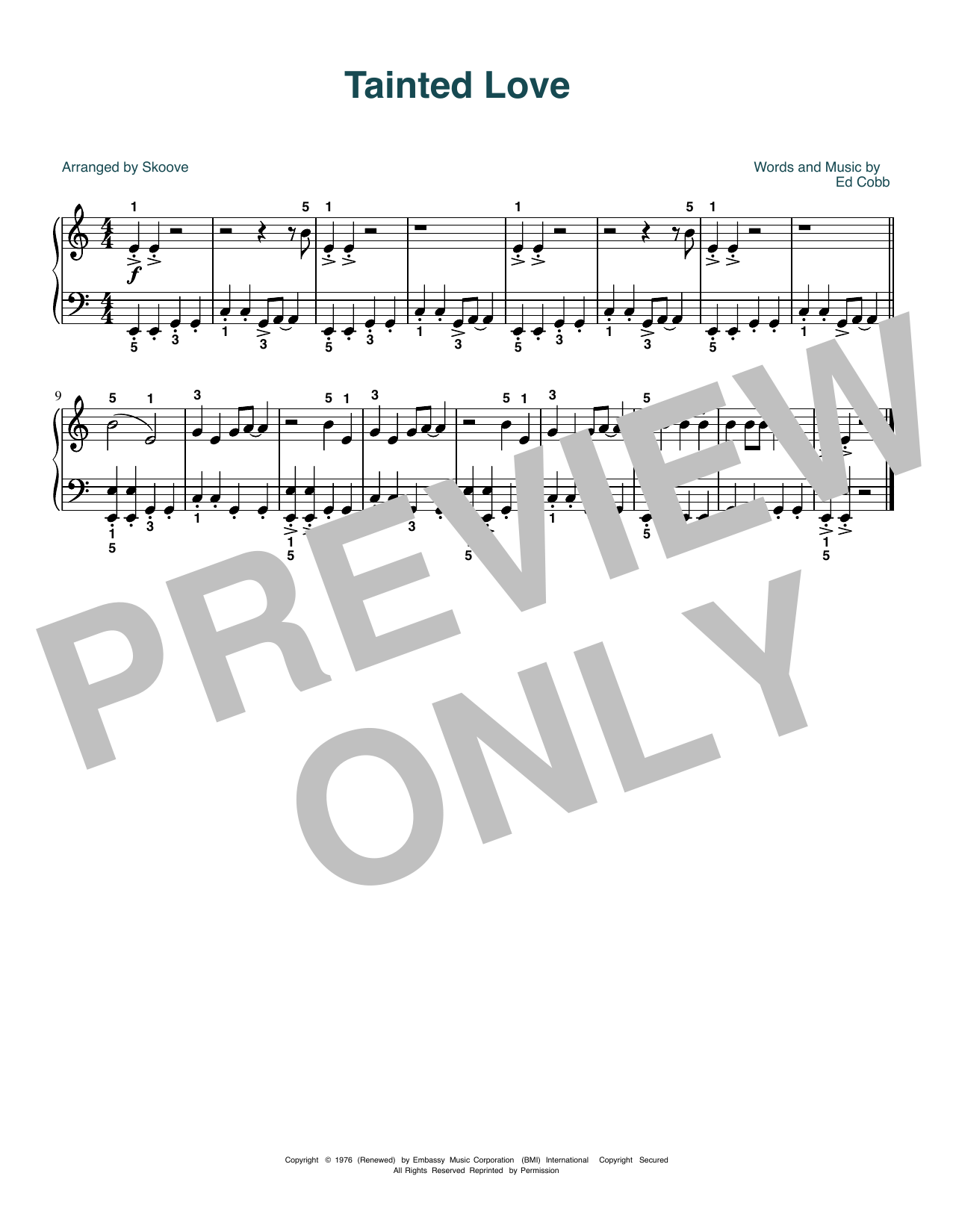 Gloria Jones Tainted Love (arr. Skoove) Sheet Music Notes & Chords for Beginner Piano (Abridged) - Download or Print PDF