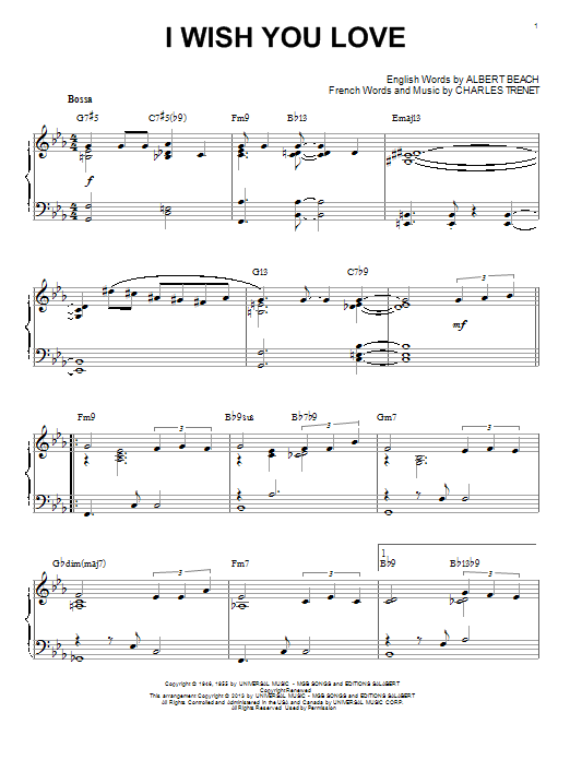 Gloria Lynne I Wish You Love [Jazz version] (arr. Brent Edstrom) Sheet Music Notes & Chords for Piano - Download or Print PDF