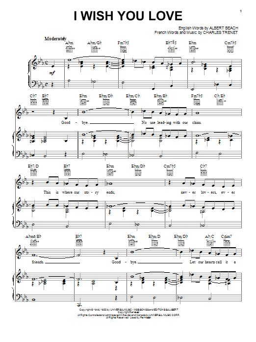 Gloria Lynne I Wish You Love sheet music notes and chords. Download Printable PDF.