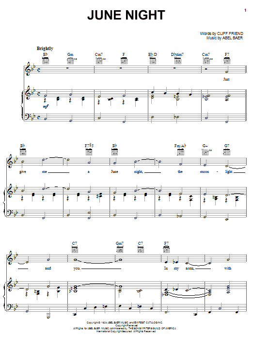 Gloria Lynne June Night Sheet Music Notes & Chords for Piano, Vocal & Guitar (Right-Hand Melody) - Download or Print PDF
