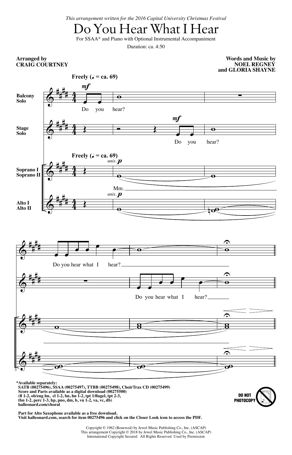 Gloria Shayne Do You Hear What I Hear (arr. Craig Courtney) Sheet Music Notes & Chords for Choral - Download or Print PDF