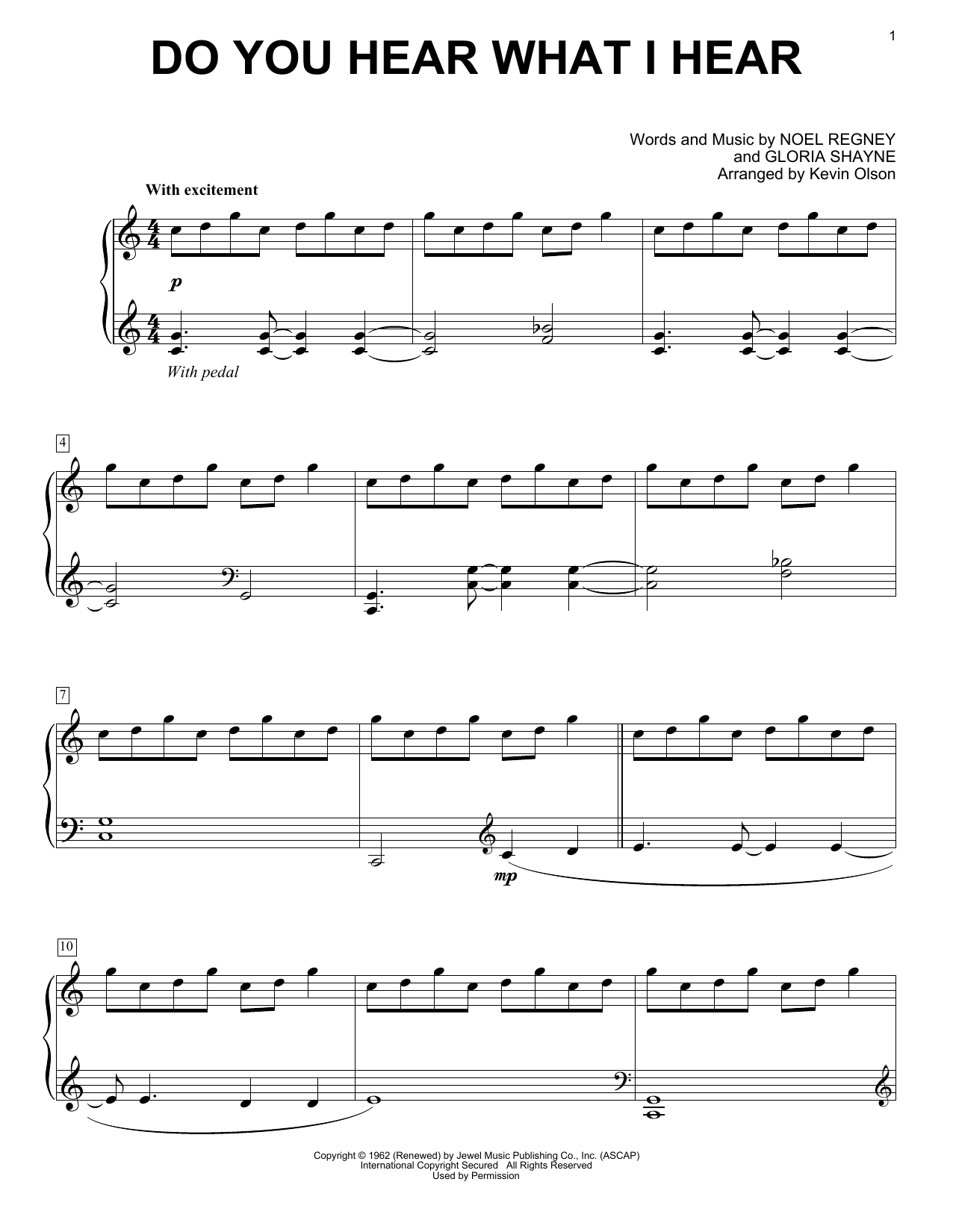 Gloria Shayne Do You Hear What I Hear (arr. Kevin Olson) Sheet Music Notes & Chords for Easy Piano Solo - Download or Print PDF