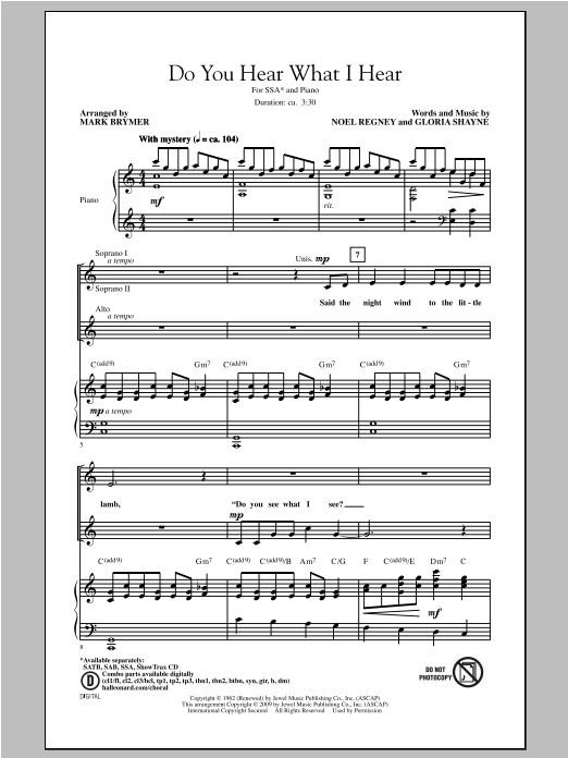 Gloria Shayne Do You Hear What I Hear (arr. Mark Brymer) Sheet Music Notes & Chords for SAB - Download or Print PDF