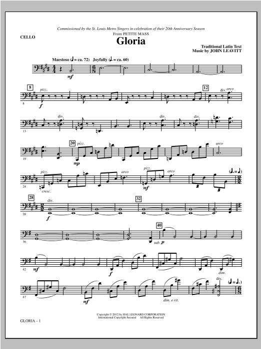 John Leavitt Gloria From Petite Mass Cello Sheet Music Download Pdf Score 308523