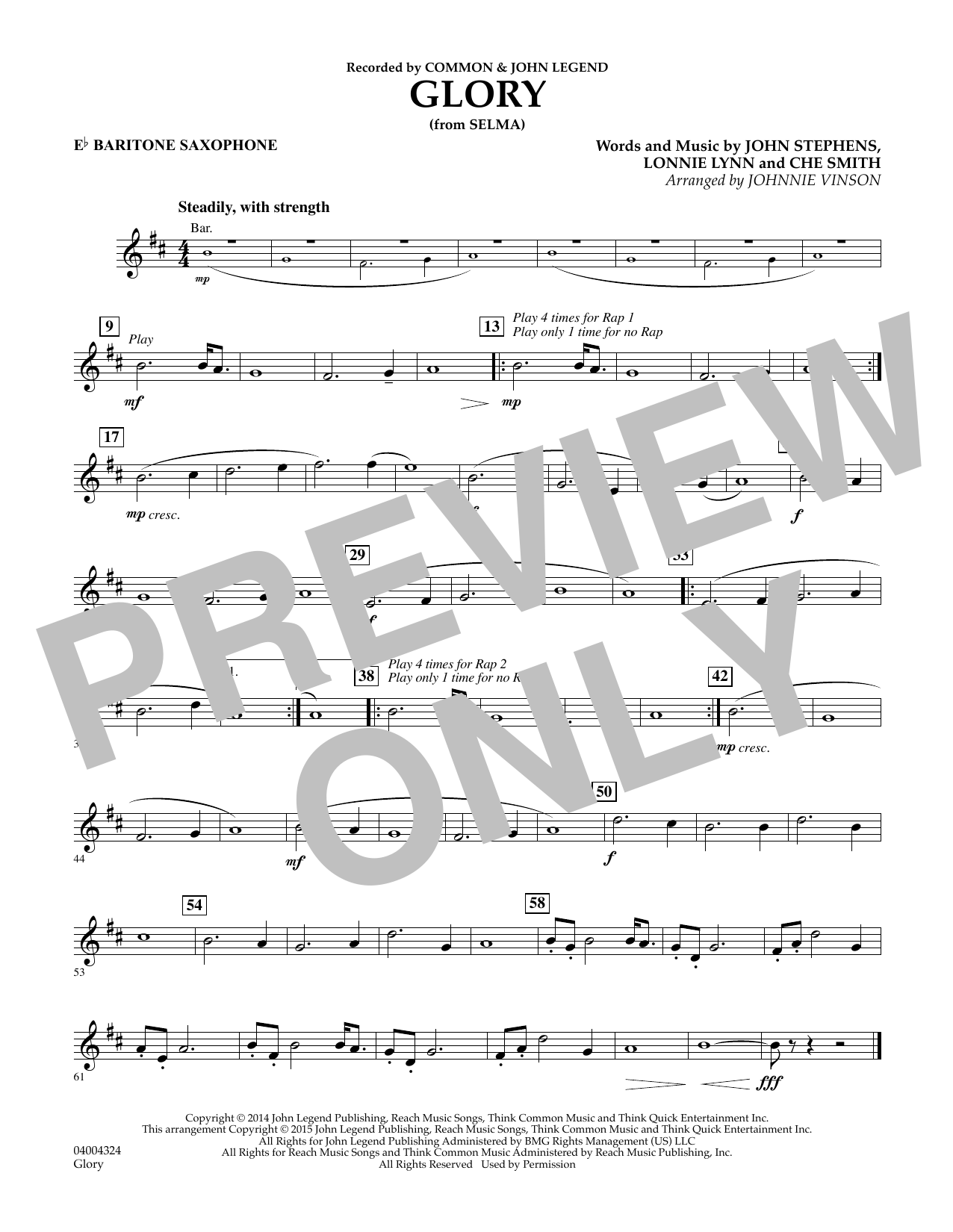 Johnnie Vinson Glory From Selma Eb Baritone Saxophone Sheet Music Download Pdf Score 341977