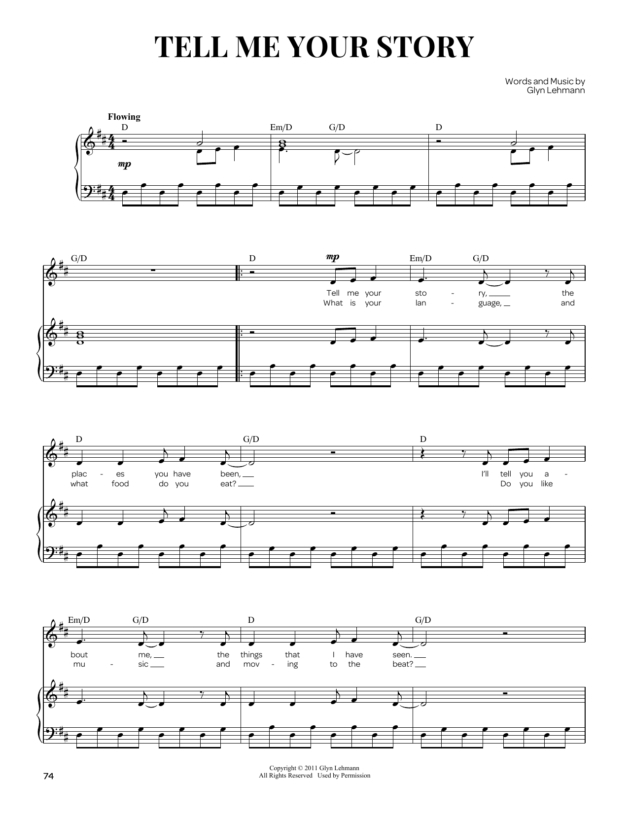 Glyn Lehmann Tell Me Your Story Sheet Music Notes & Chords for Piano & Vocal - Download or Print PDF