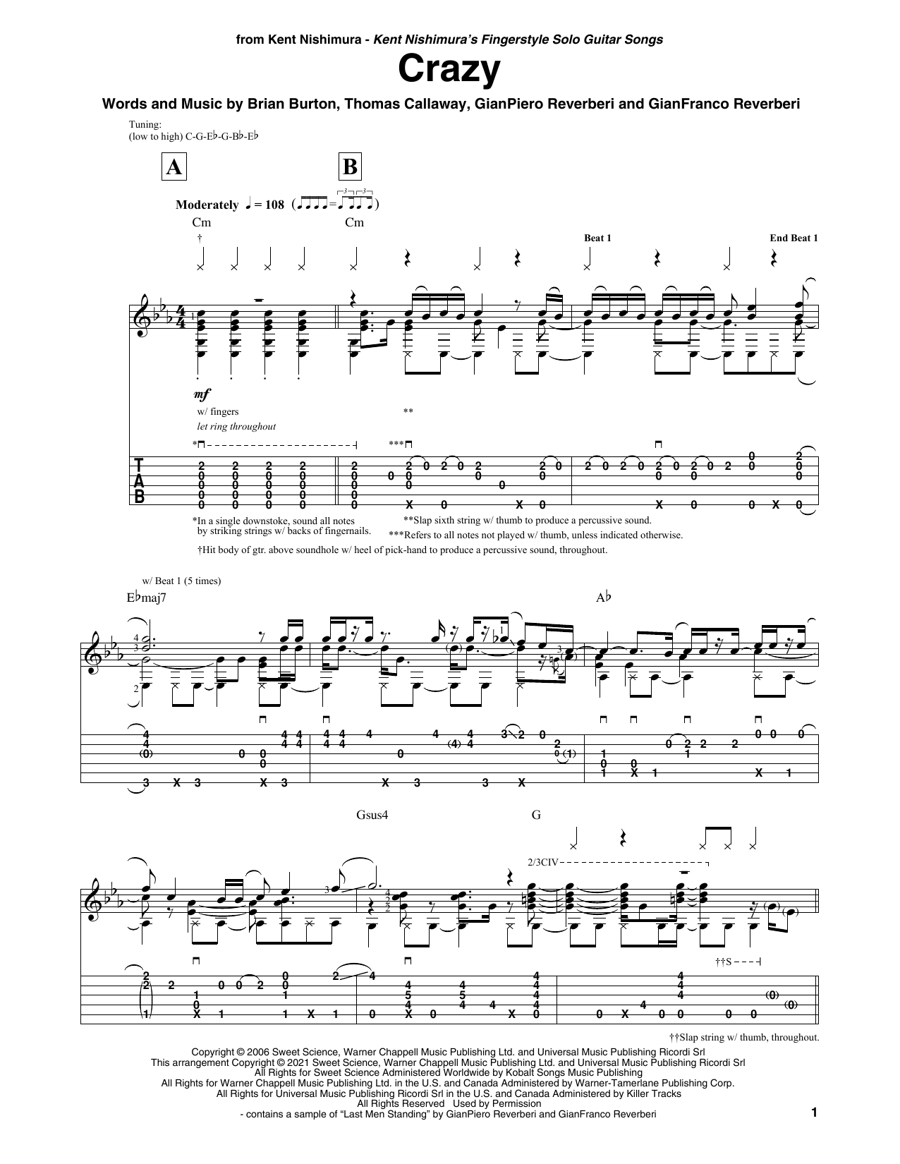 Gnarls Barkley Crazy (arr. Kent Nishimura) Sheet Music Notes & Chords for Solo Guitar - Download or Print PDF