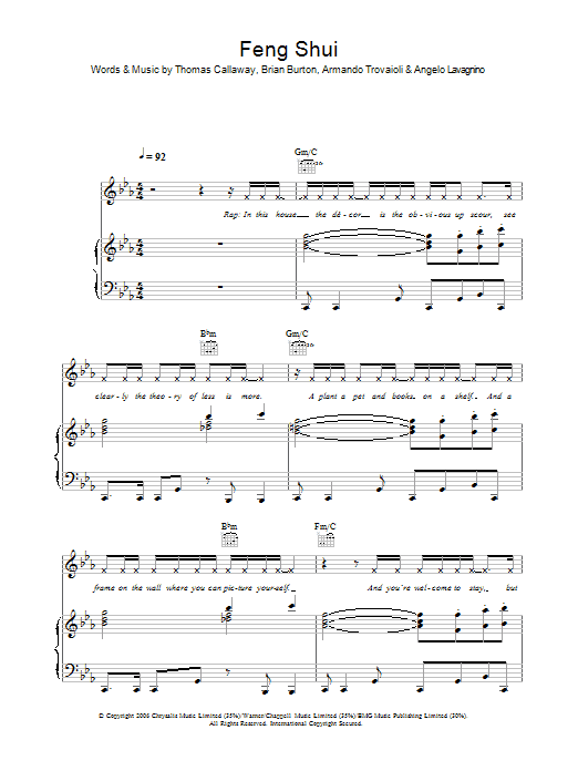 Gnarls Barkley Feng Shui Sheet Music Notes & Chords for Piano, Vocal & Guitar - Download or Print PDF