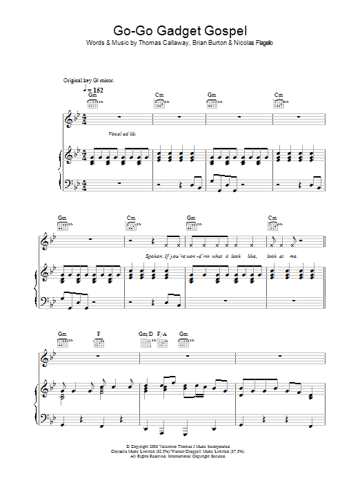 Gnarls Barkley Go-Go Gadget Gospel Sheet Music Notes & Chords for Piano, Vocal & Guitar - Download or Print PDF