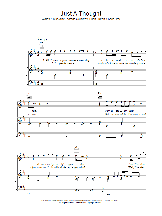 Gnarls Barkley Just A Thought Sheet Music Notes & Chords for Piano, Vocal & Guitar - Download or Print PDF