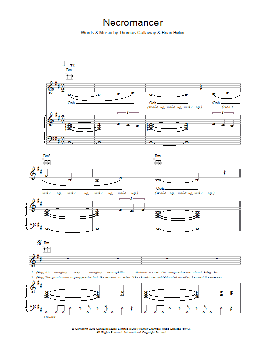 Gnarls Barkley Necromancer Sheet Music Notes & Chords for Piano, Vocal & Guitar (Right-Hand Melody) - Download or Print PDF