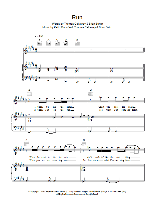 Gnarls Barkley Run Sheet Music Notes & Chords for Piano, Vocal & Guitar - Download or Print PDF