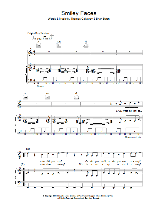 Gnarls Barkley Smiley Faces Sheet Music Notes & Chords for Lyrics & Chords - Download or Print PDF