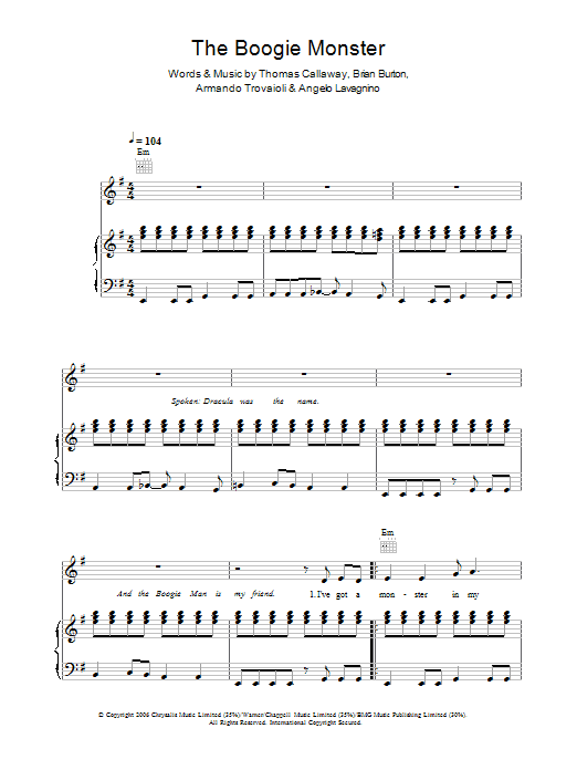 Gnarls Barkley The Boogie Monster Sheet Music Notes & Chords for Piano, Vocal & Guitar - Download or Print PDF