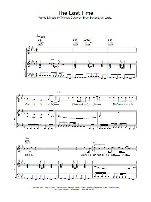 Gnarls Barkley The Last Time Sheet Music Notes & Chords for Piano, Vocal & Guitar - Download or Print PDF