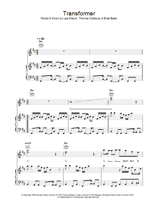 Gnarls Barkley Transformer Sheet Music Notes & Chords for Piano, Vocal & Guitar - Download or Print PDF