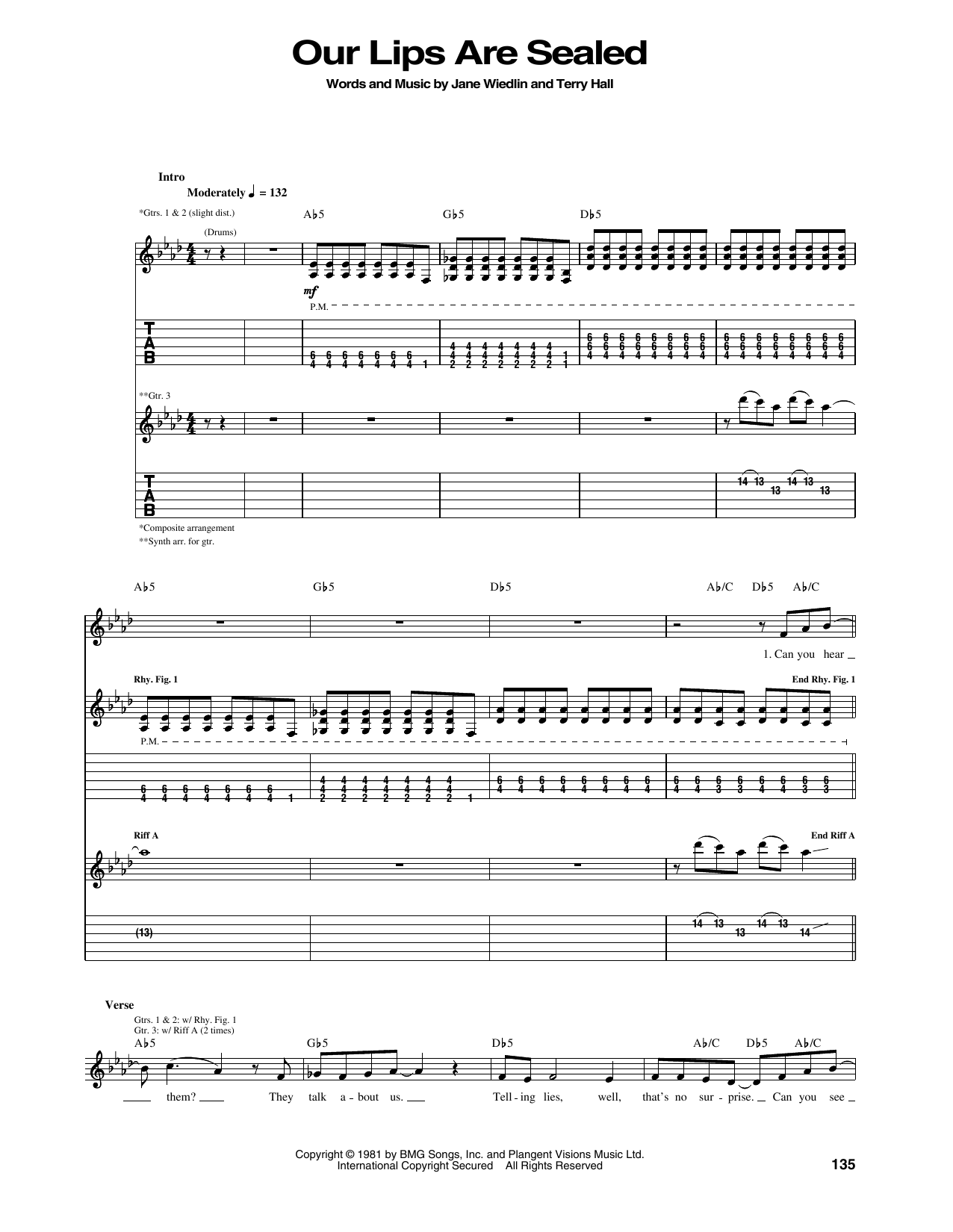 Go-Go'S Our Lips Are Sealed Sheet Music Notes & Chords for Guitar Tab - Download or Print PDF