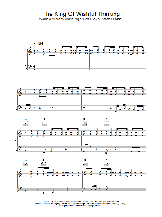 Go West The King Of Wishful Thinking Sheet Music Notes & Chords for Piano, Vocal & Guitar (Right-Hand Melody) - Download or Print PDF Go West The King Of Wishful Thinking Sheet Music Notes & Chords for Piano, Vocal & Guitar (Right-Hand Melody) - Download or Print PDF