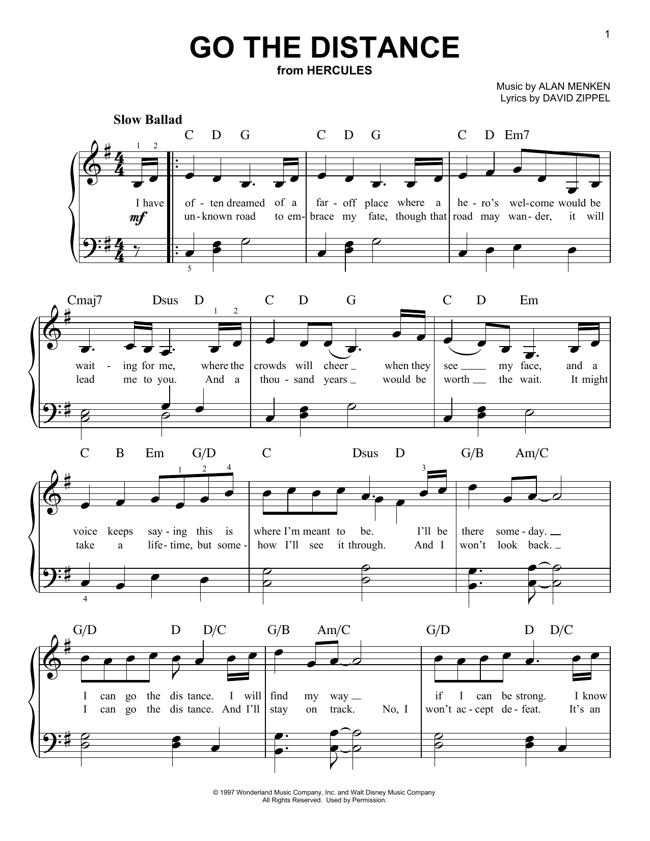 Michael Bolton Go The Distance From Hercules Sheet Music Download Pdf Score 417359
