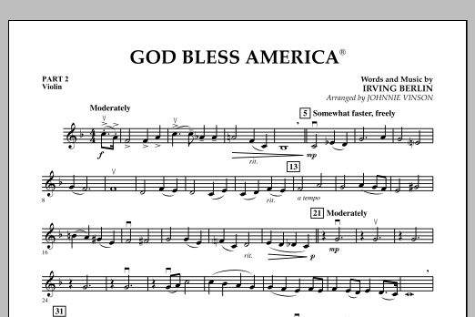 Johnnie Vinson God Bless America Pt 2 Violin Sheet Music Download Pdf Score 301751