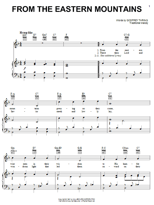 Godfey Thring From The Eastern Mountains Sheet Music Notes & Chords for Piano, Vocal & Guitar (Right-Hand Melody) - Download or Print PDF