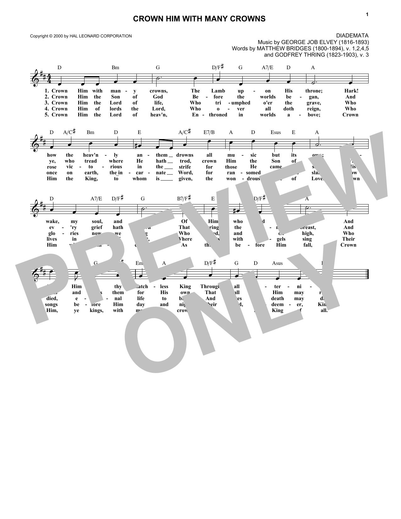 Godfrey Thring Crown Him With Many Crowns Sheet Music Notes & Chords for Easy Piano - Download or Print PDF