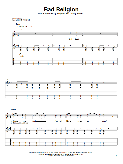 Godsmack Bad Religion Sheet Music Notes & Chords for Guitar Tab Play-Along - Download or Print PDF