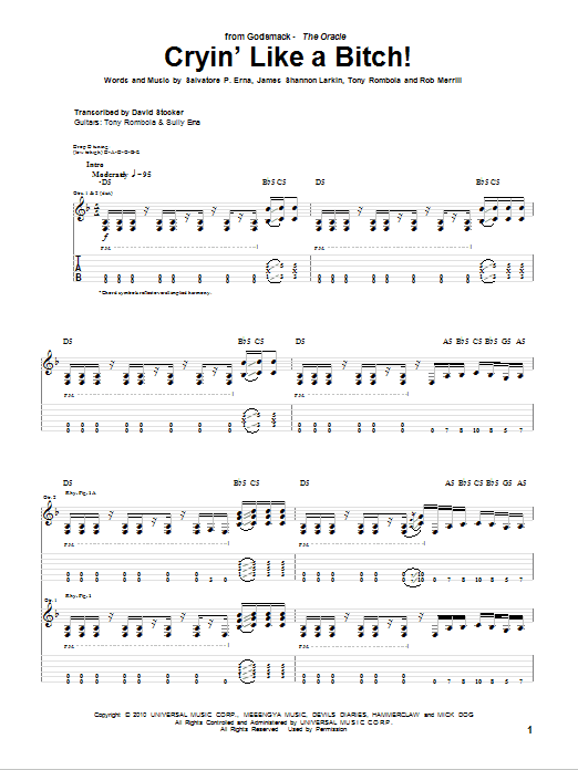 Godsmack Cryin' Like A Bitch! Sheet Music Notes & Chords for Guitar Tab - Download or Print PDF