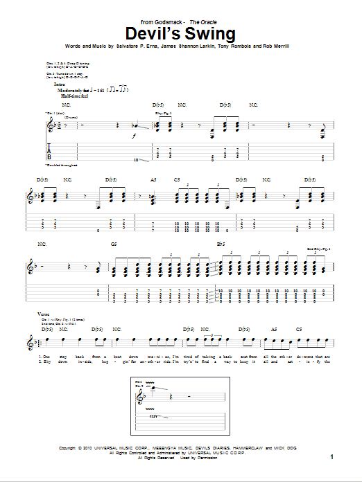Godsmack Devil's Swing Sheet Music Notes & Chords for Guitar Tab - Download or Print PDF