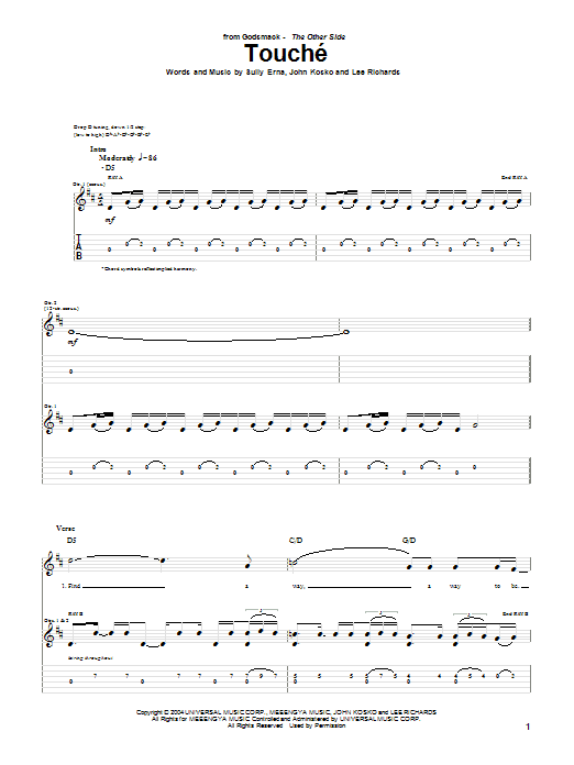 Godsmack featuring Dropbox Touche Sheet Music Notes & Chords for Guitar Tab - Download or Print PDF