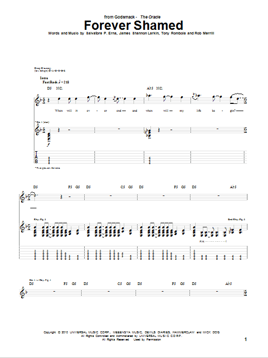 Godsmack Forever Shamed Sheet Music Notes & Chords for Guitar Tab - Download or Print PDF