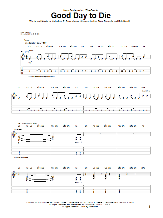 Godsmack Good Day To Die Sheet Music Notes & Chords for Guitar Tab - Download or Print PDF