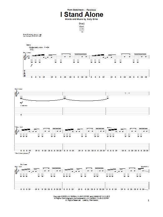 Godsmack I Stand Alone Sheet Music Notes & Chords for Guitar Tab - Download or Print PDF