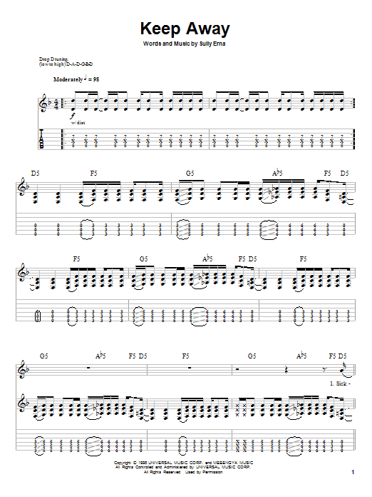 Godsmack Keep Away Sheet Music Notes & Chords for Guitar Tab Play-Along - Download or Print PDF