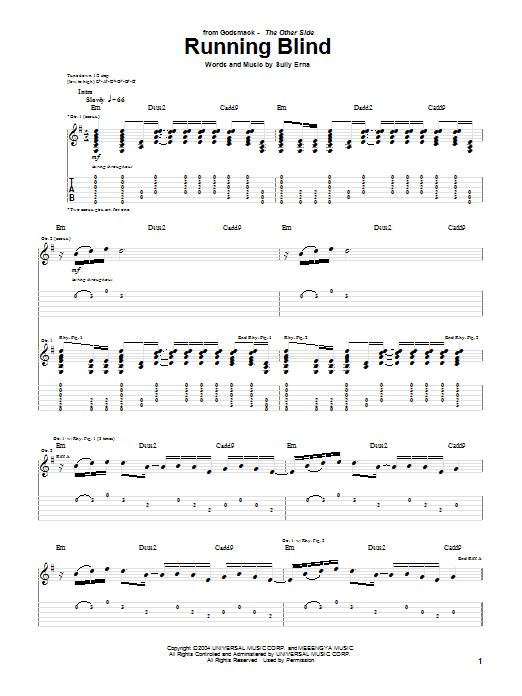 Godsmack Running Blind Sheet Music Notes & Chords for Guitar Tab Play-Along - Download or Print PDF