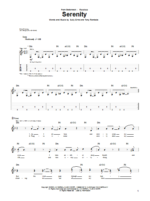 Godsmack Serenity Sheet Music Notes & Chords for Guitar Tab - Download or Print PDF