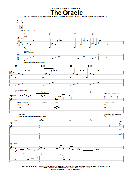 Godsmack The Oracle Sheet Music Notes & Chords for Guitar Tab - Download or Print PDF